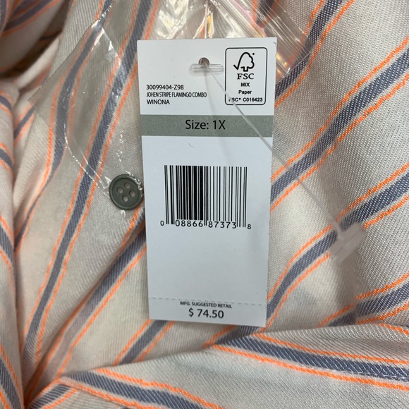 White Striped Button DownTunicTop 3/4 Sleeve Plus Size VINTAGE AMERICA 1X - Picture 16 of 16